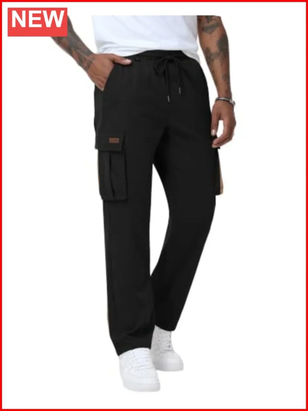 Lightweight Cargo Pants Multi Pockets Drawstring Elastic Waist Men's Trousers
